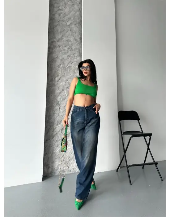 Baggy Süper Taş Bıyık Yıkama Kahve Tint Jeans Pantolon D2007