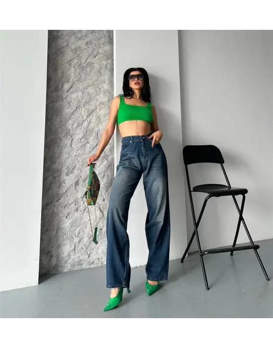 Baggy Süper Taş Bıyık Yıkama Kahve Tint Jeans Pantolon D2007