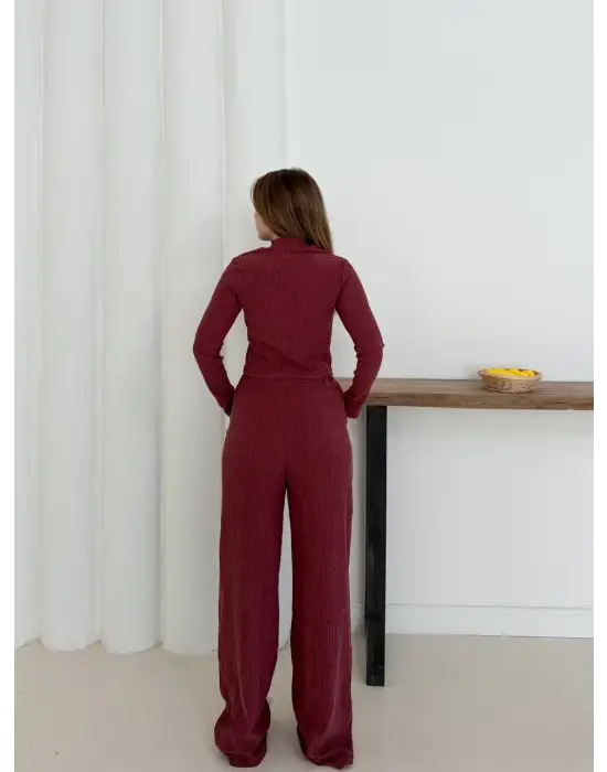 Balıkçı Yaka Örme Takım Bordo St265865