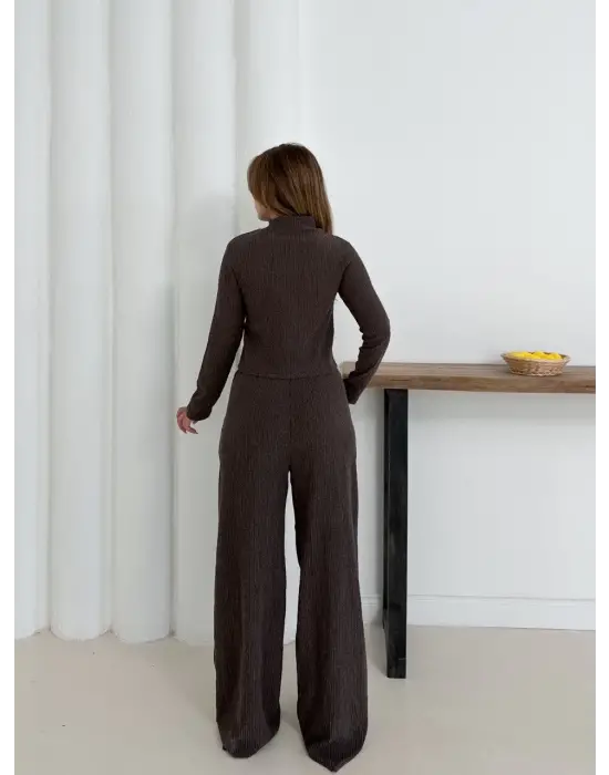 Balıkçı Yaka Örme Takım Kahve St265865