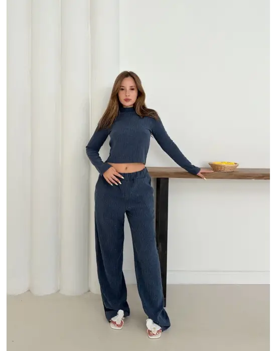 Balıkçı Yaka Örme Takım Lacivert St265865