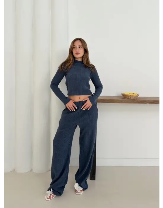 Balıkçı Yaka Örme Takım Lacivert St265865