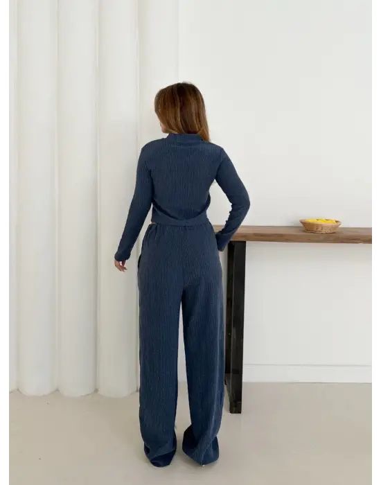 Balıkçı Yaka Örme Takım Lacivert St265865