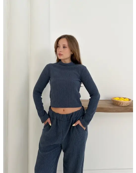 Balıkçı Yaka Örme Takım Lacivert St265865