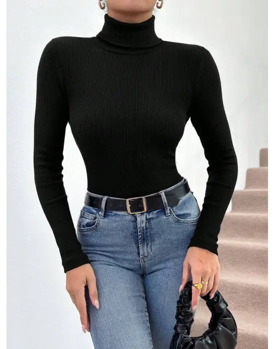 Başıkçı Yaka Dar Kesim Kaşkorse Kazak Siyah W3103