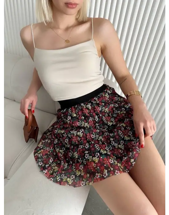 Baskılı Astarlı Mini Etek