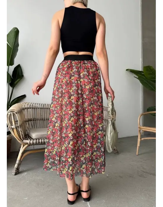 Baskılı Astarlı Uzun Etek