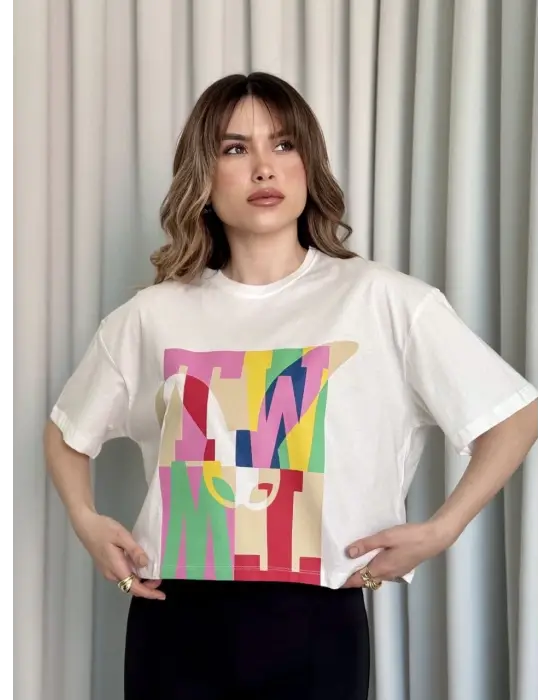Baskılı Crop Tişört