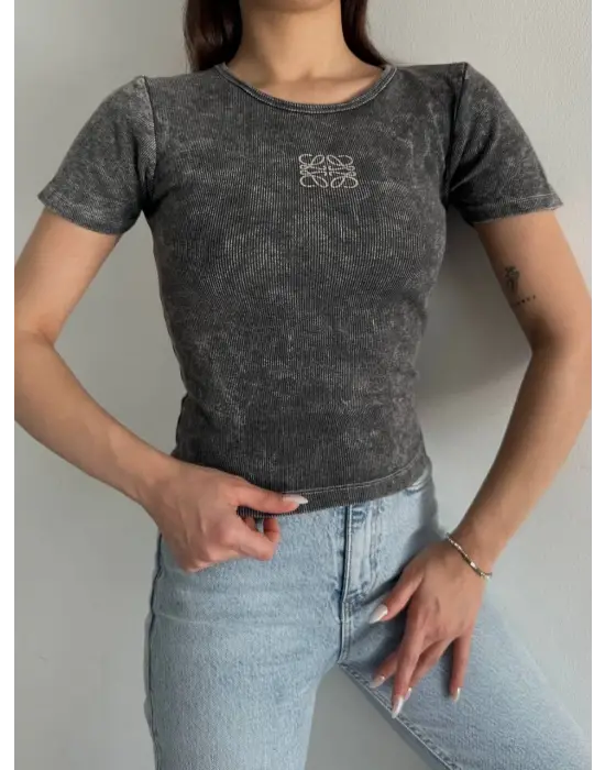 Baskılı Yıkalmalı Bluz