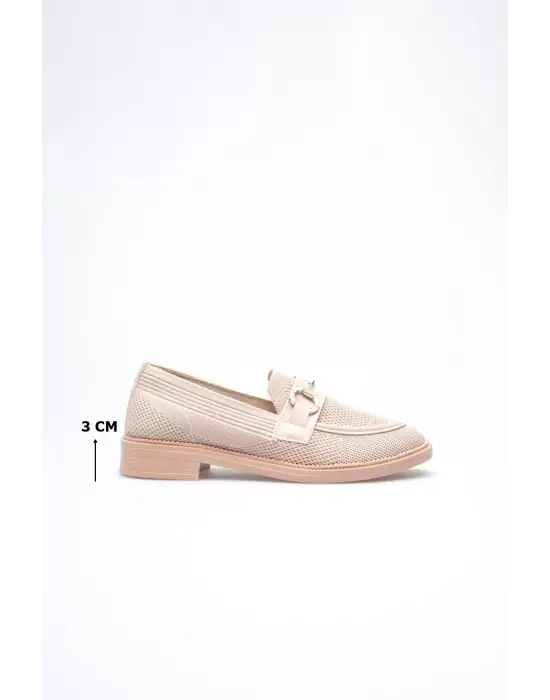 Bej Kadın Loafer Metal Tokalı Rahat Günlük Ayakkabı TR30MS02B