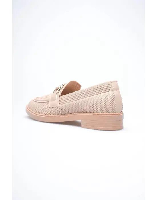 Bej Kadın Loafer Metal Tokalı Rahat Günlük Ayakkabı TR30MS02B
