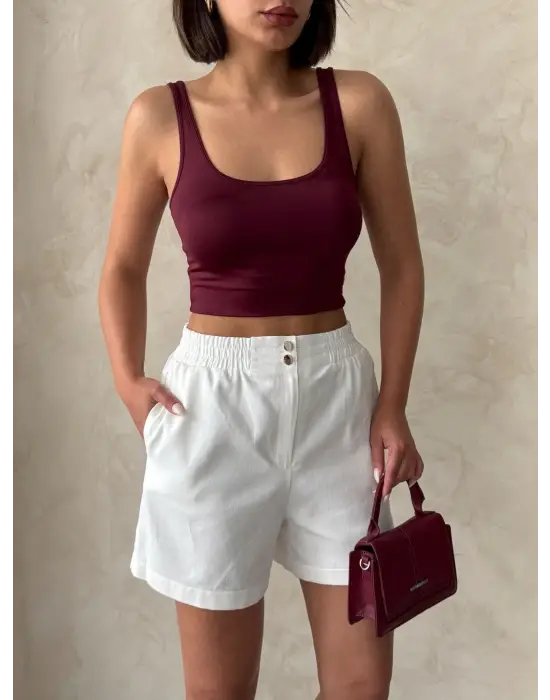 Beli Lastikli Çift Çıtlı Şort