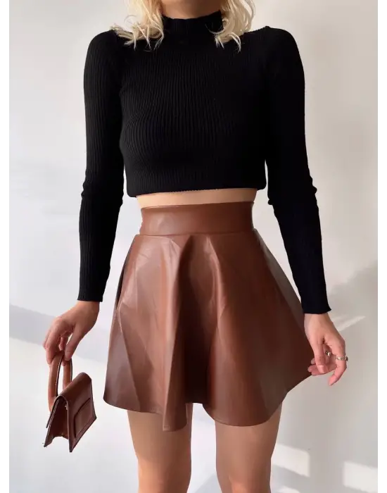 Beli Lastikli Deri Etek Kahve S24599