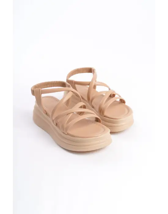 Bella Lastikli Şerit Detaylı Ortopedik Taban Kadın Sandalet  Tt - Ten