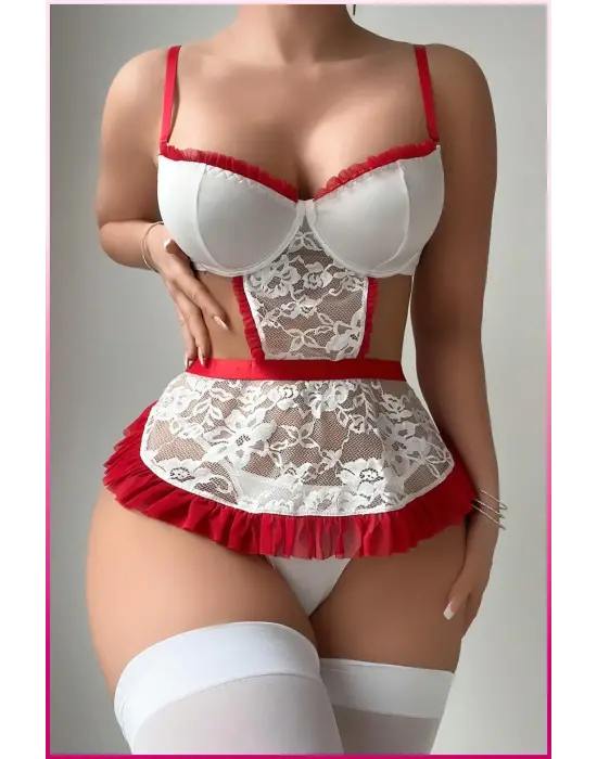 Beyaz Balenli Seksi Hizmetçi Kostüm