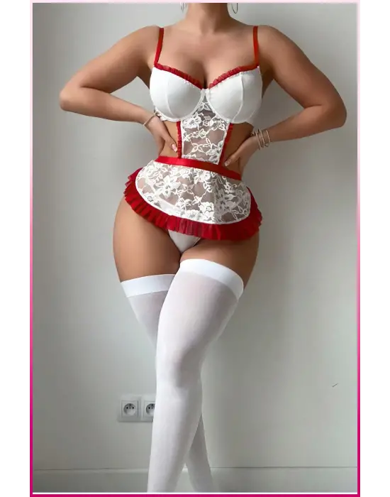 Beyaz Balenli Seksi Hizmetçi Kostüm