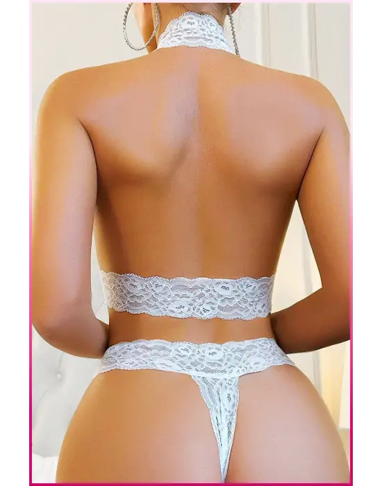 Beyaz Dantel Şeritli Seksi Sütyen Külot Takım