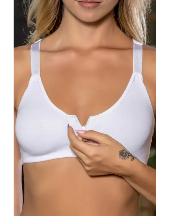 Beyaz Önden Fermuarlı Pamuklu Sütyen,günlük Ve Medikal Kullanım İçin, Kadın İç Giyim