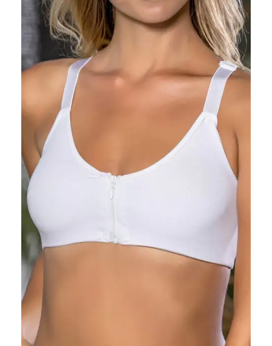 Beyaz Önden Fermuarlı Pamuklu Sütyen,günlük Ve Medikal Kullanım İçin, Kadın İç Giyim