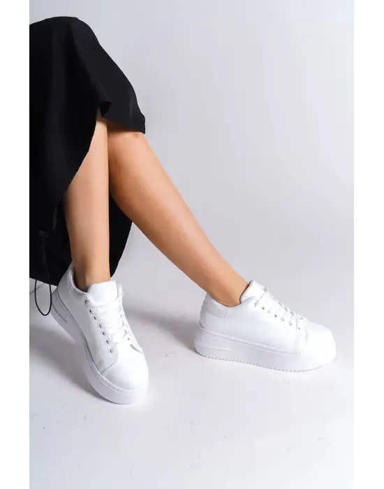 Bıana Bağcıklı Ortopedik Taban Kadın Sneaker Spor Ayakkabı  Bt - Beyaz