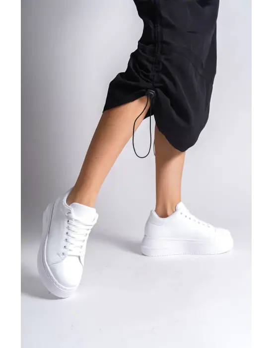 Bıana Bağcıklı Ortopedik Taban Kadın Sneaker Spor Ayakkabı  Bt - Beyaz