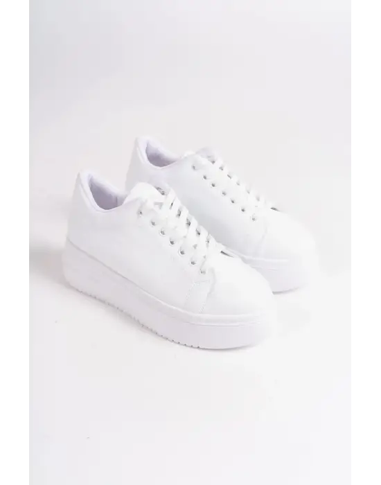 Bıana Bağcıklı Ortopedik Taban Kadın Sneaker Spor Ayakkabı  Bt - Beyaz