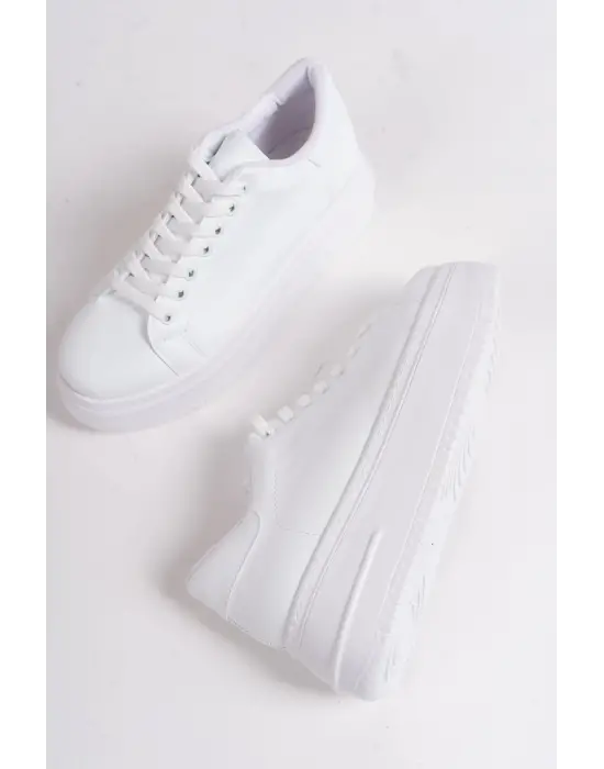 Bıana Bağcıklı Ortopedik Taban Kadın Sneaker Spor Ayakkabı  Bt - Beyaz