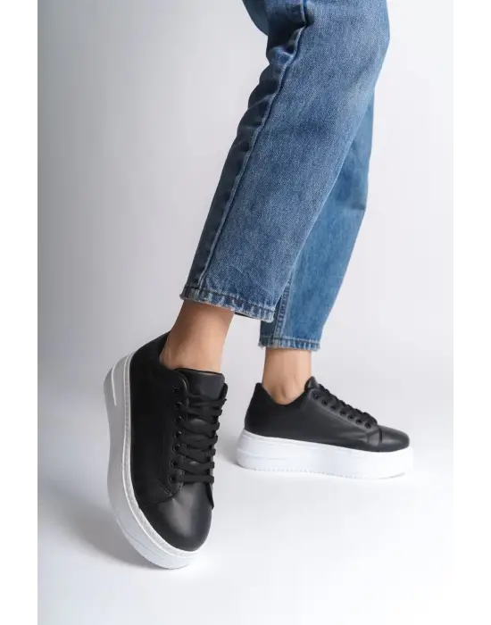 Bıana Bağcıklı Ortopedik Taban Kadın Sneaker Spor Ayakkabı  Bt - Siyah