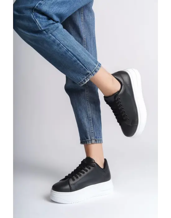 Bıana Bağcıklı Ortopedik Taban Kadın Sneaker Spor Ayakkabı  Bt - Siyah