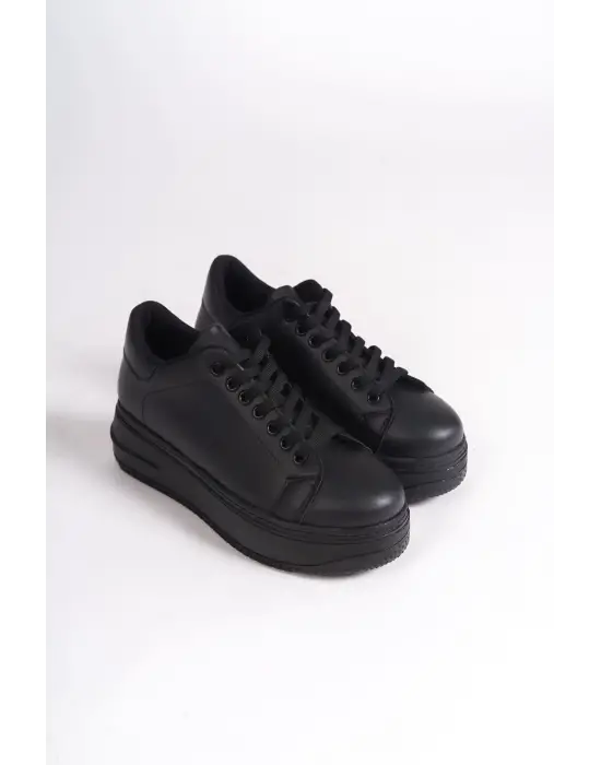 Bıana Bağcıklı Ortopedik Taban Kadın Sneaker Spor Ayakkabı St - Siyah
