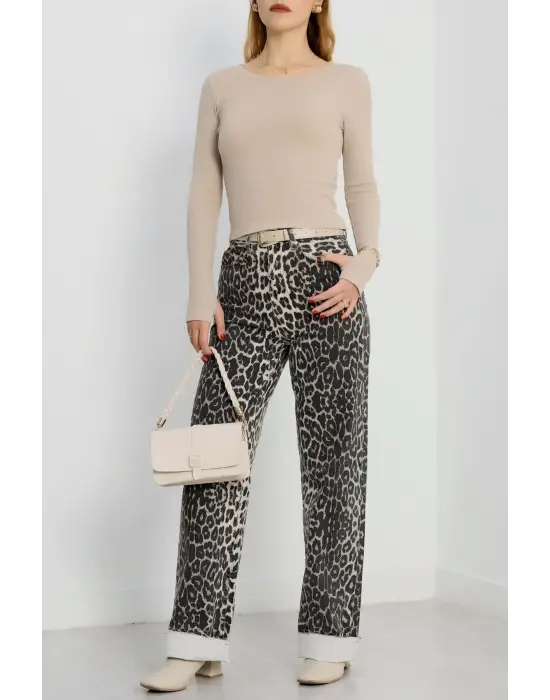 Bisiklet Yaka Parmak Geçmeli Kaşkorse Bluz Bej A3829