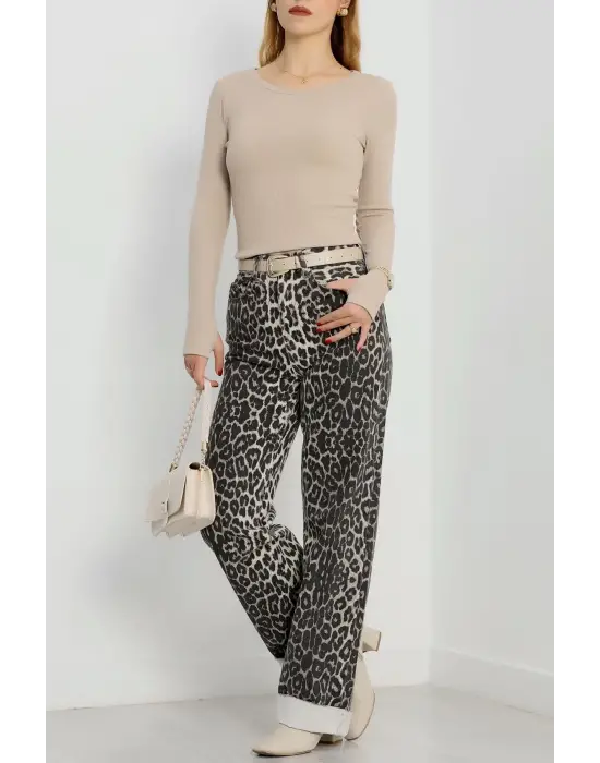 Bisiklet Yaka Parmak Geçmeli Kaşkorse Bluz Bej A3829