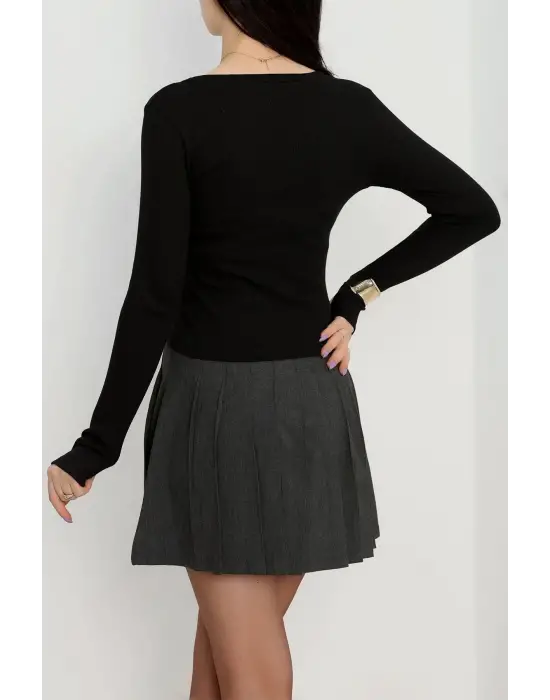 Bisiklet Yaka Parmak Geçmeli Kaşkorse Bluz Siyah A3829