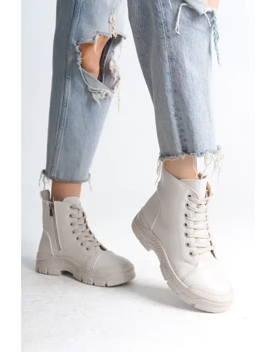 Bloom Bağcıklı Fermuarlı Ortopedik Tabankadın Bot  Kt - Krem