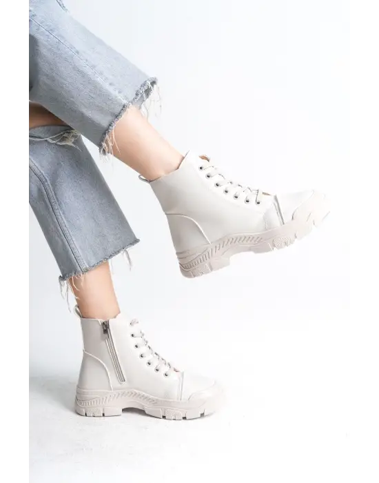 Bloom Bağcıklı Fermuarlı Ortopedik Tabankadın Bot  Kt - Krem