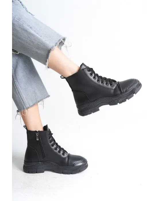 Bloom Bağcıklı Fermuarlı Ortopedik Tabankadın Bot St - Siyah