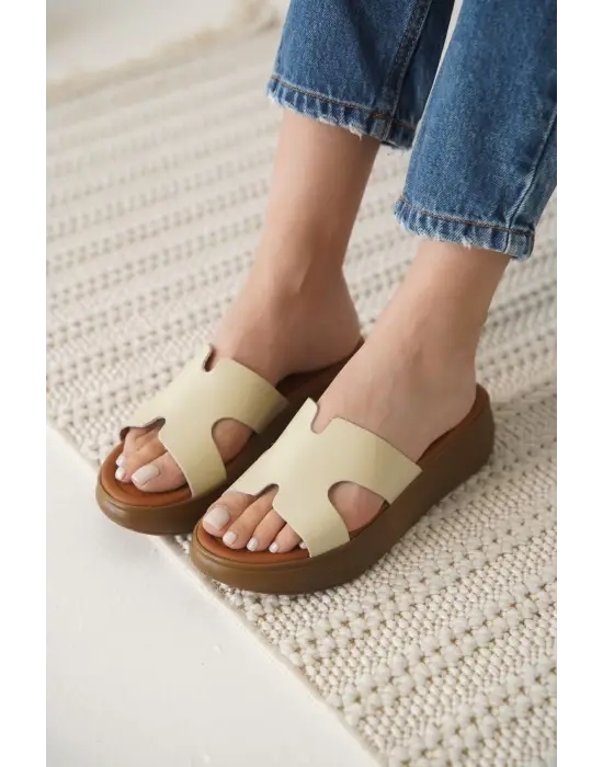 Borlina Bej Hakiki Deri Terlik