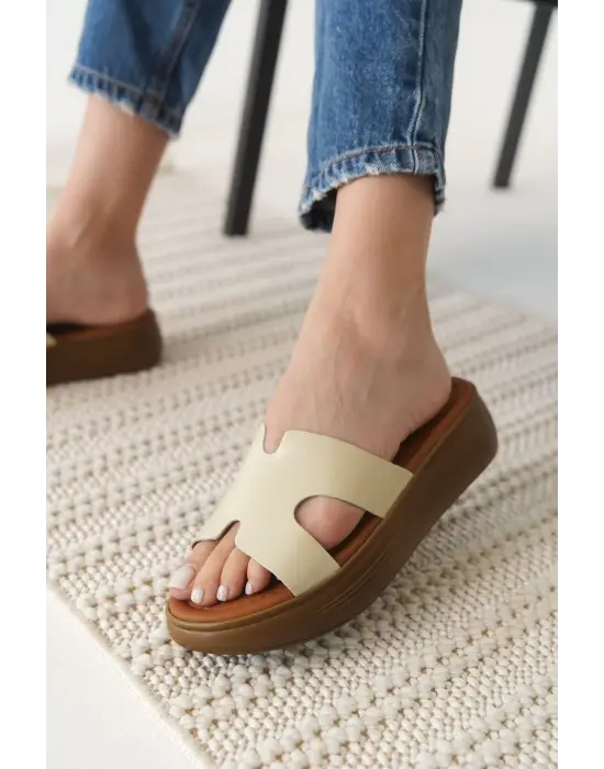 Borlina Bej Hakiki Deri Terlik