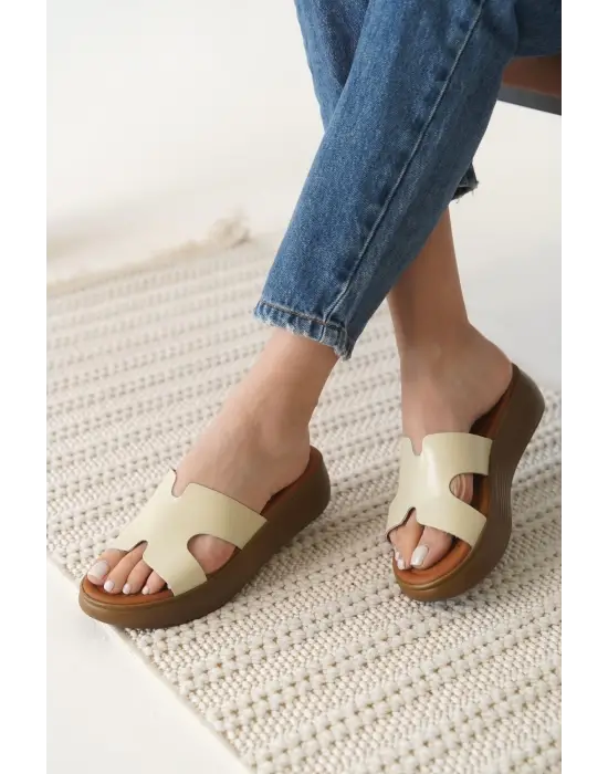 Borlina Bej Hakiki Deri Terlik