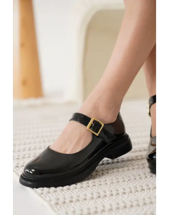 Briana Siyah Rugan Toka Detaylı Mary Jane Ayakkabı