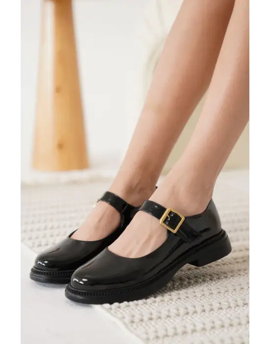 Briana Siyah Rugan Toka Detaylı Mary Jane Ayakkabı