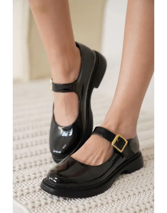 Briana Siyah Rugan Toka Detaylı Mary Jane Ayakkabı