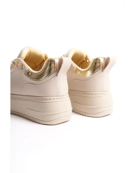 Brıanna Bağcıklı Ortopedik Taban Renkli Taş Dekorlu Kadın Sneaker Spor Ayakkabı  Ckt - Krem/altın