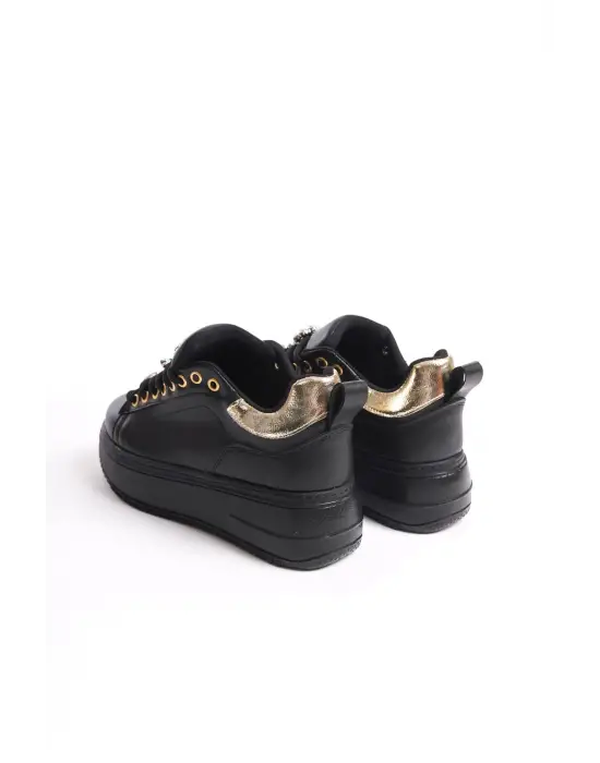 Brıanna Bağcıklı Ortopedik Taban Renkli Taş Dekorlu Kadın Sneaker Spor Ayakkabı St - Siyah/altın