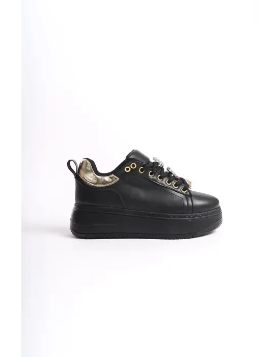 Brıanna Bağcıklı Ortopedik Taban Renkli Taş Dekorlu Kadın Sneaker Spor Ayakkabı St - Siyah/altın