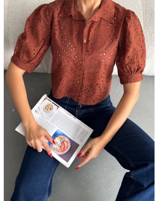 Brodeli Crop Gömlek S1023