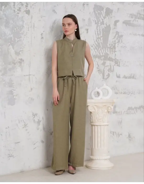 Broşlu Yelek Pantolon Takım Haki S255821