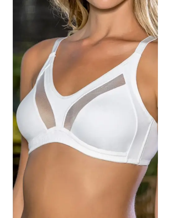 Büyük Beden Uyumlu Ekru Tül Detaylı Günlük Sütyen, B,c Cup Balensiz Konforlu Sütyen