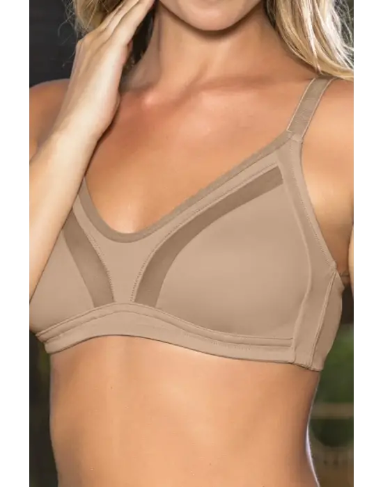 Büyük Beden Uyumlu Ten Tül Detaylı Günlük Sütyen, B,c Cup Balensiz Konforlu Sütyen