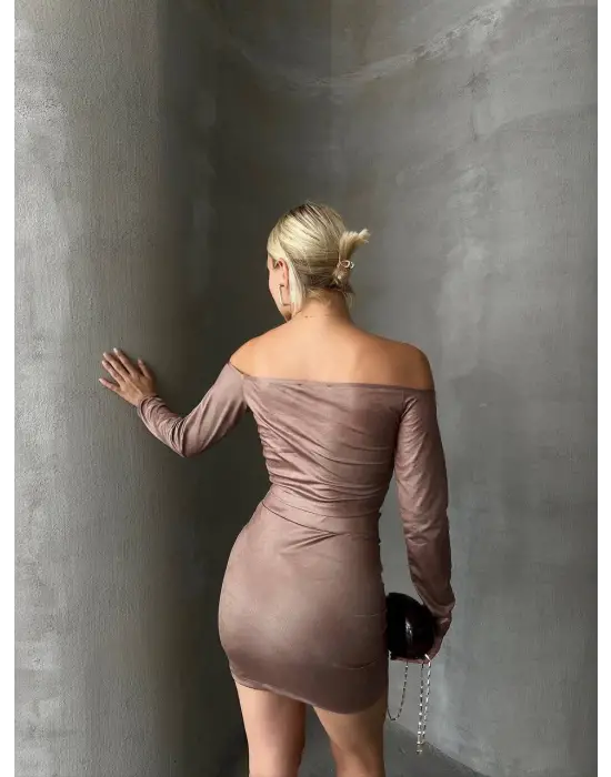 Büzgülü Etek Bluz Takım Kahve S24709